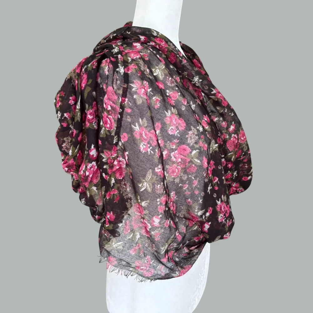 Black Pink Rose Floral Infinity Scarf